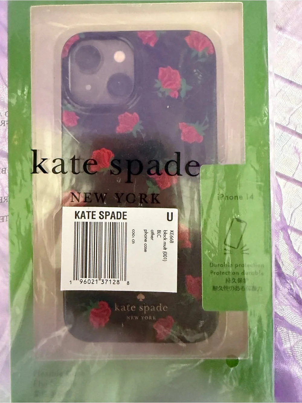 kate spade Black Phone Case with Red Rose Floral Print